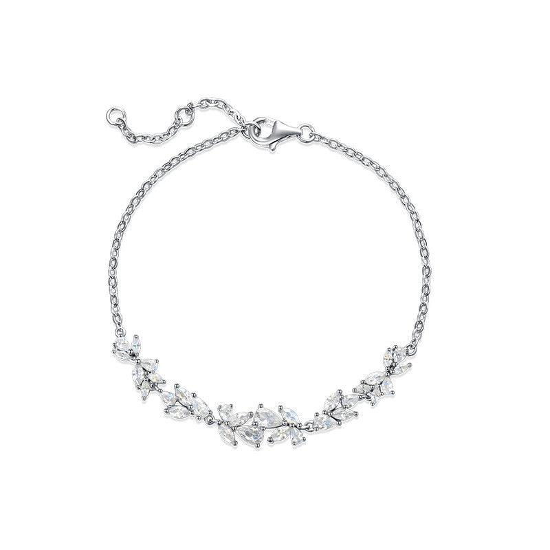 Silver Wisteria Flower Smile Necklace Zircon Women