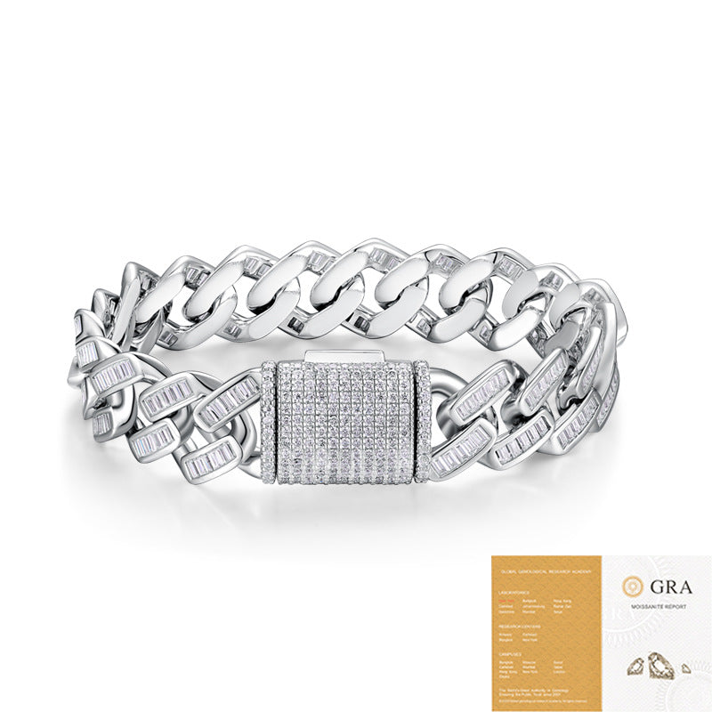 925 Silver Non-fading Moissanite Men's Bracelet High Version