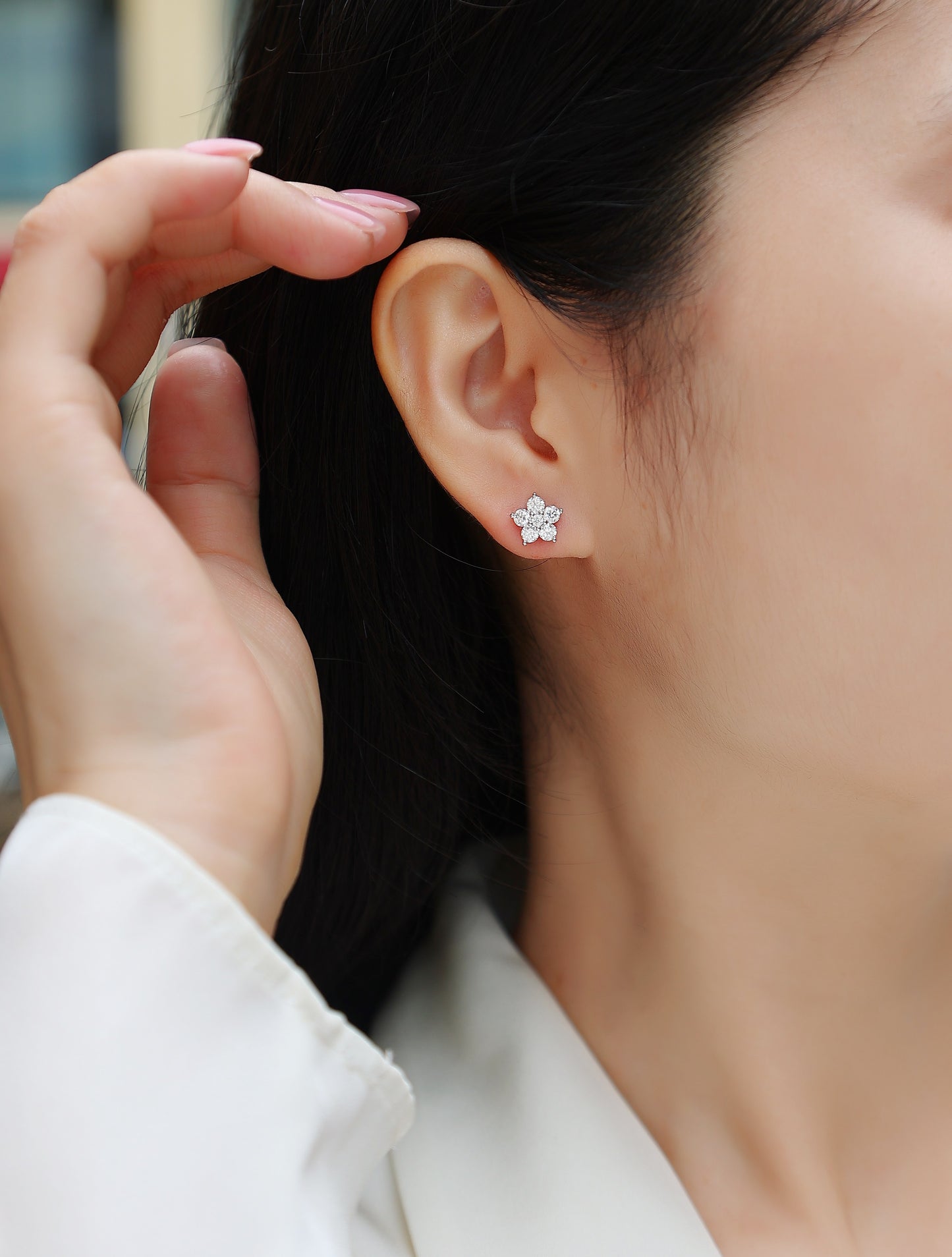 Paris Flower - Fashionable And Luxurious Diamond Jewelry Set With Moissanite S925 Sterling Silver And Platinum-plated Stud Earrings