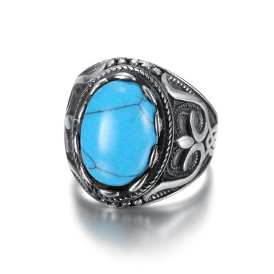 Men's Simple Oval Stainless Steel Gemstone Ring