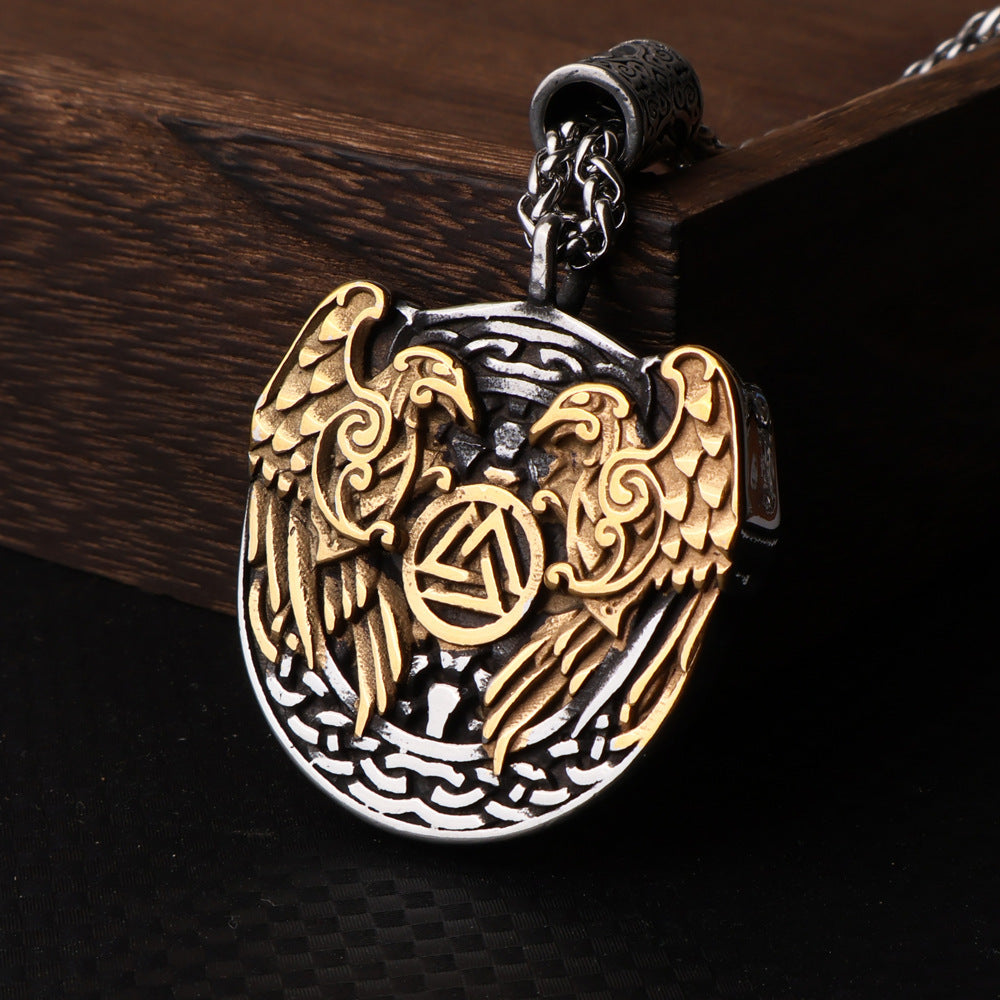 Double-sided Crow Titanium Steel Vintage Pendant For Men