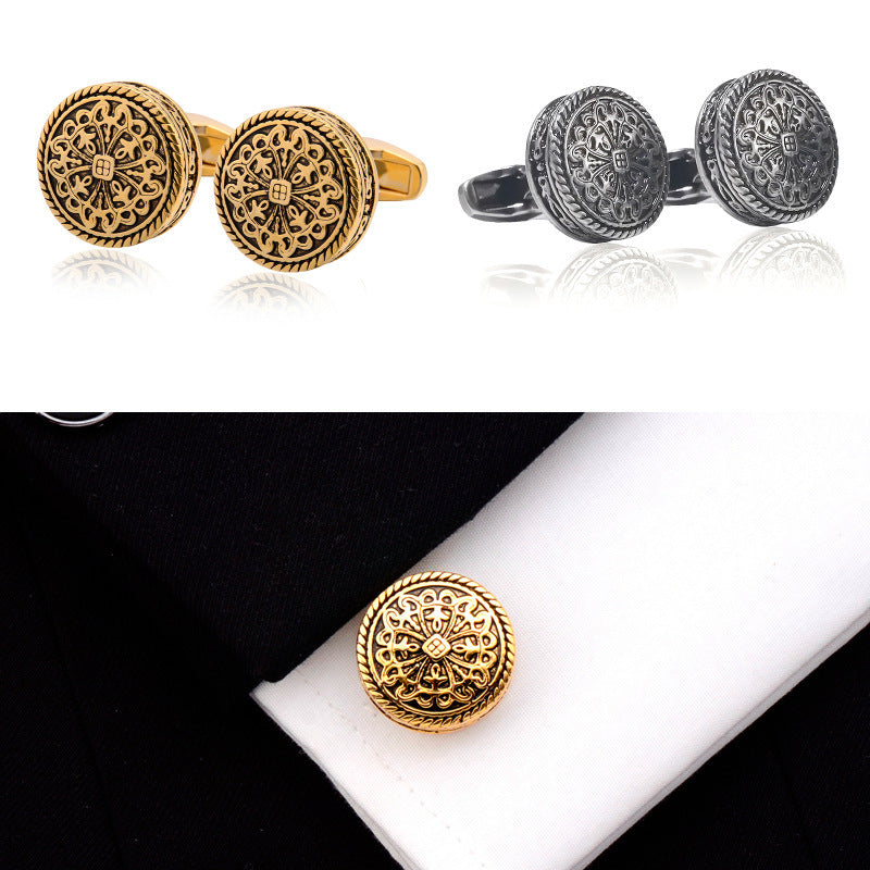 Carved Antique Silver Greek Royal Pattern Cufflinks High-end