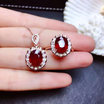 Ruby Ring Pendant Set Crystals