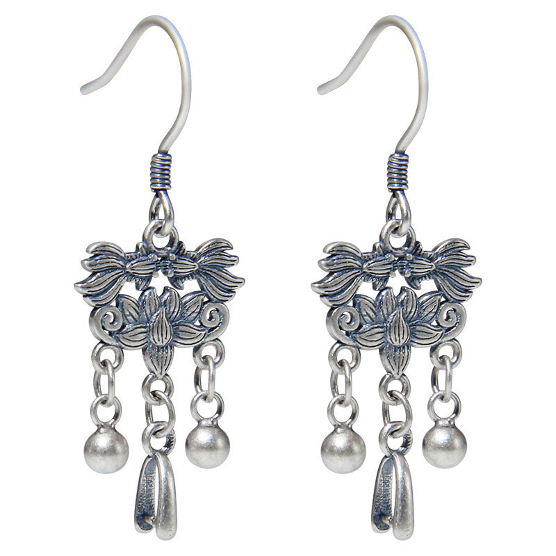 925 Silver Retro Ethnic Style Ear Hook Women's Sterling Silver Koi Earrings