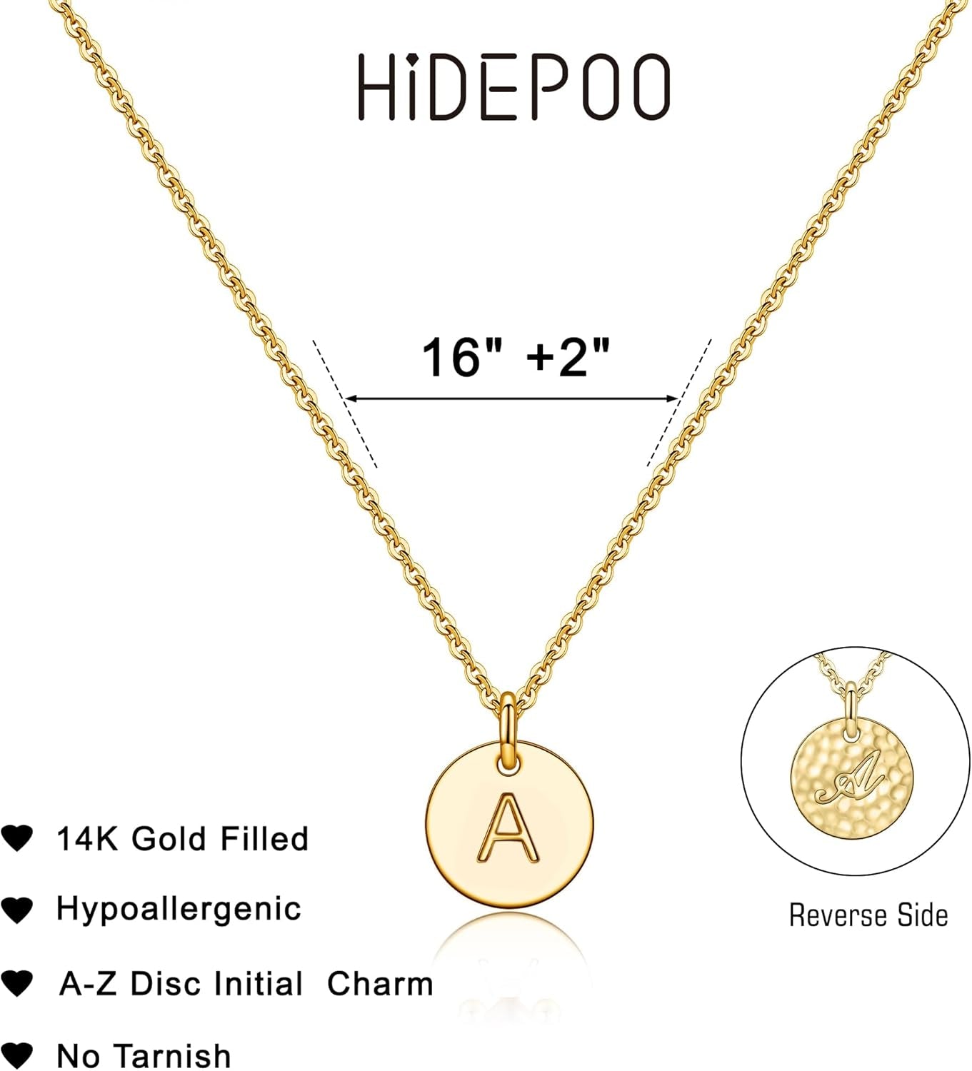 Golden Disc Initial Necklace – 14K Gold Filled Personalized Pendant, Minimalist Jewelry Gift for Women & Girls