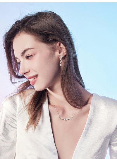 Silver Wisteria Flower Smile Necklace Zircon Women