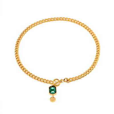 French Retro Emerald Zircon Pendant Necklace