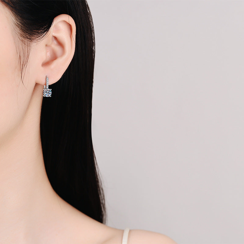 Moissanite S925 Sterling Silver French Refined Simple Earrings