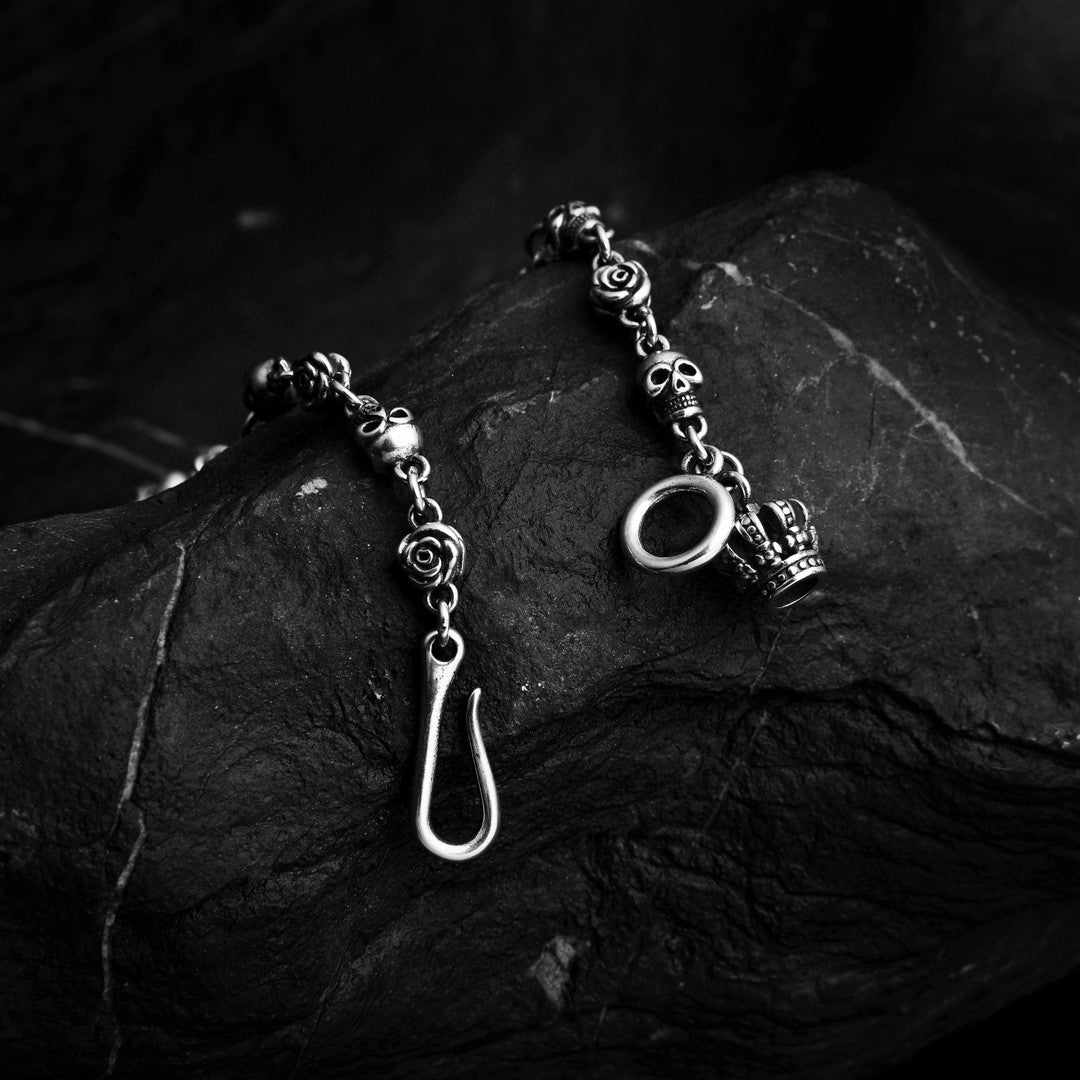 Silver S925 Sterling Silver Skull Necklace Vintage Thai Silver Rose Letter