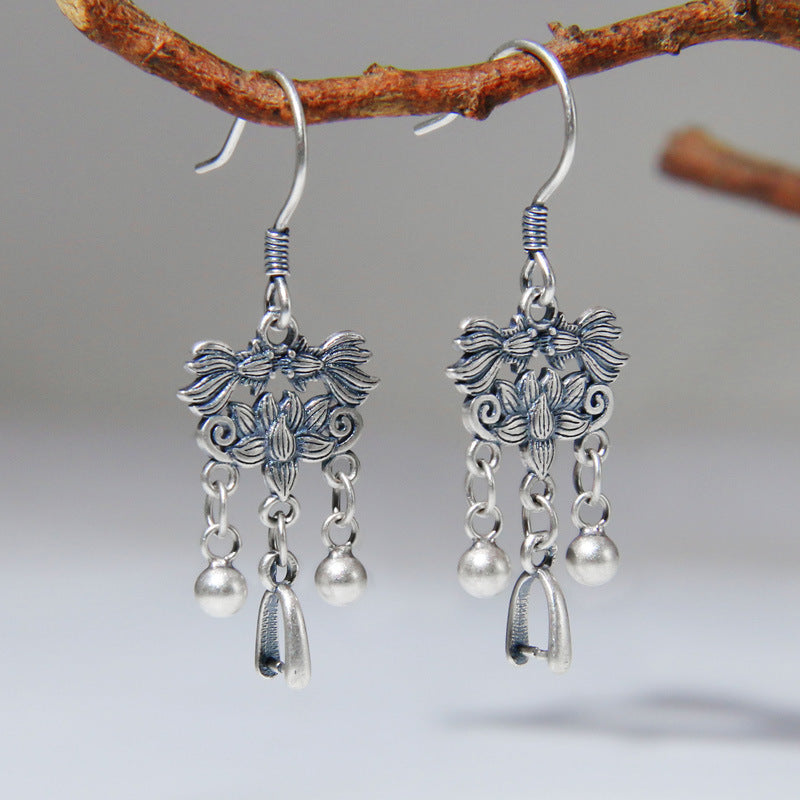 925 Silver Retro Ethnic Style Ear Hook Women's Sterling Silver Koi Earrings