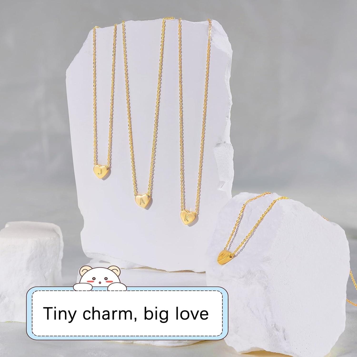 Golden Heart Initial Necklace – 14K Gold Plated Letter Pendant, Personalized Gift for Women & Girls