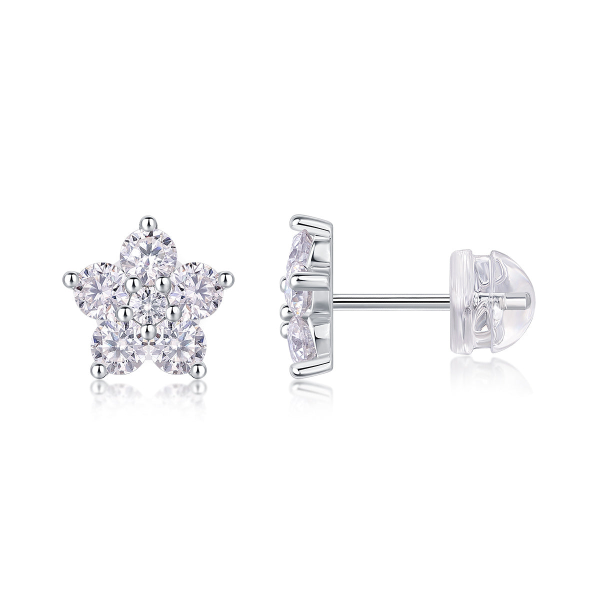 Paris Flower - Fashionable And Luxurious Diamond Jewelry Set With Moissanite S925 Sterling Silver And Platinum-plated Stud Earrings