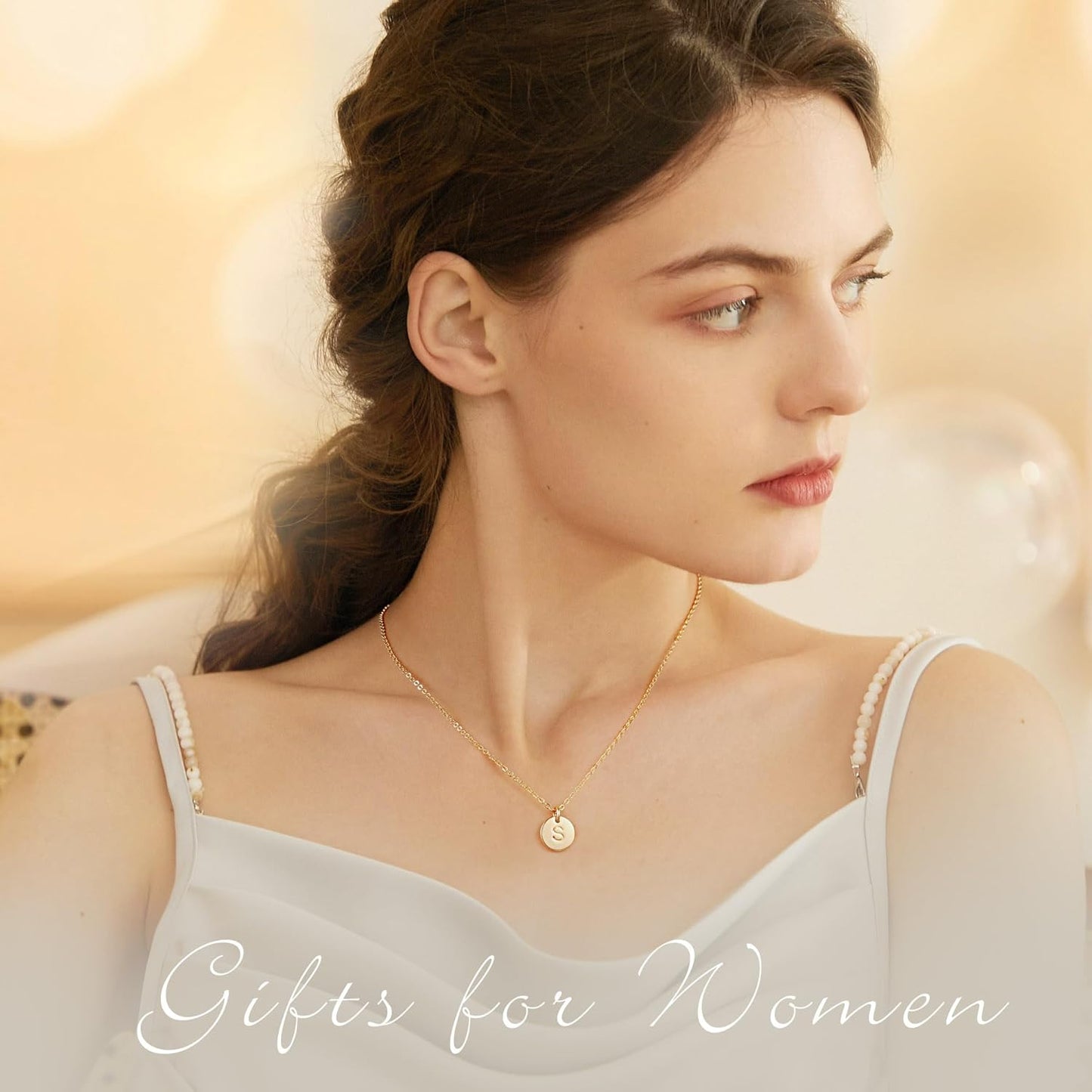 Golden Disc Initial Necklace – 14K Gold Filled Personalized Pendant, Minimalist Jewelry Gift for Women & Girls