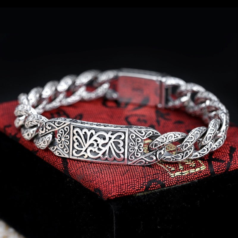 925 Silver Hollow Carved Men's Bracelet