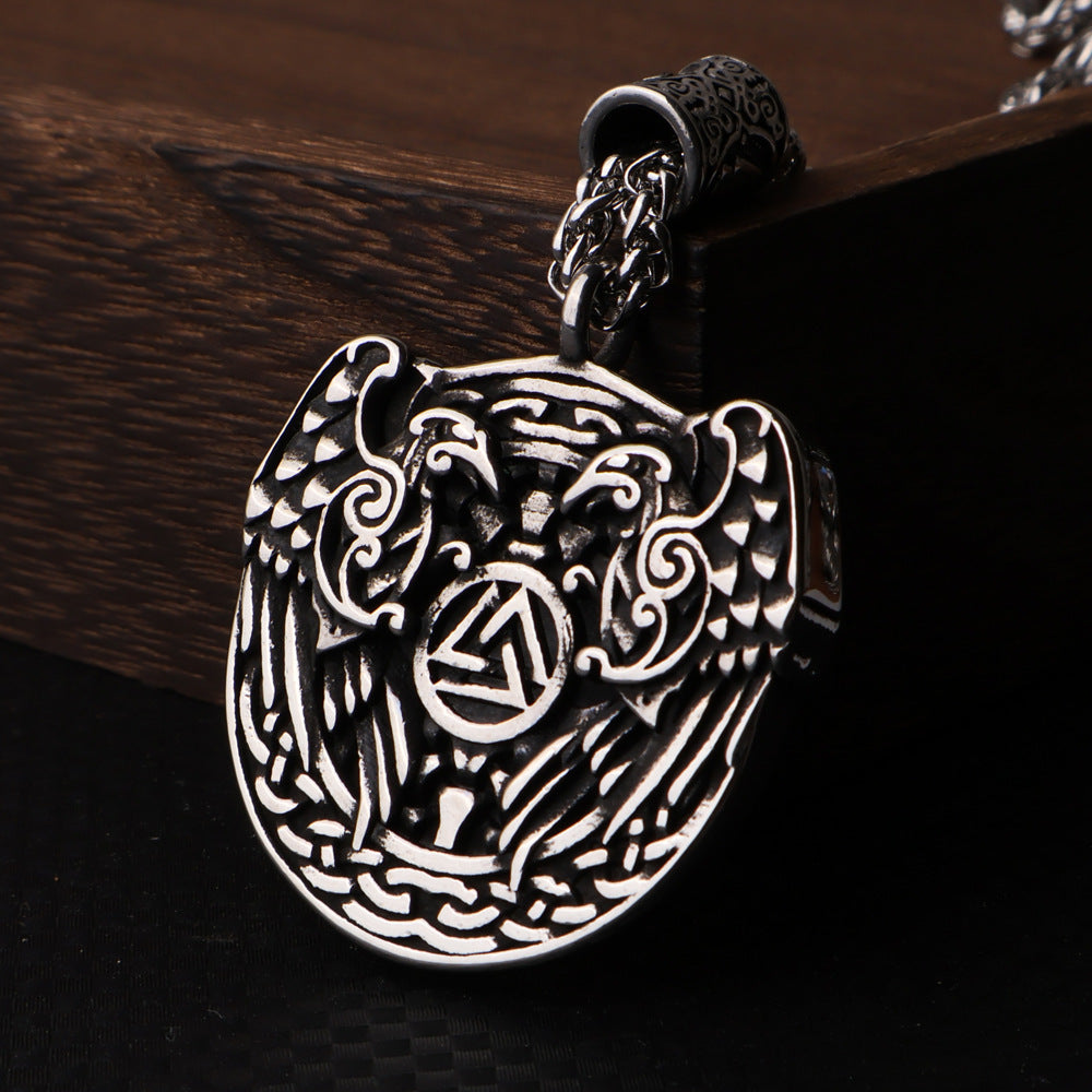 Double-sided Crow Titanium Steel Vintage Pendant For Men