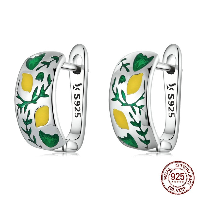 Green Leaf Lemon French Elegant S925 Silver Earrings