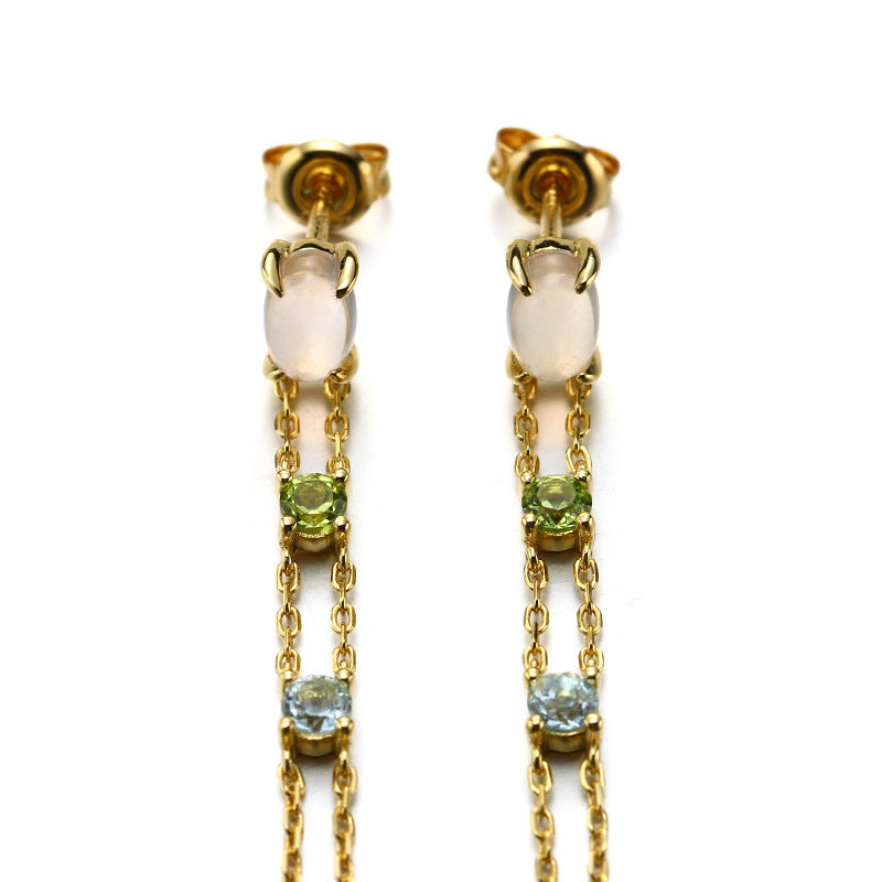 Natural Crystal Tassel Double-layer Earrings For Women