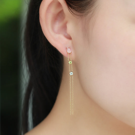 Natural Crystal Tassel Double-layer Earrings For Women