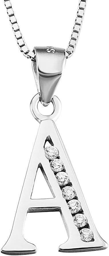 Luxe Letter Pendant Necklace – Sterling Silver & Cubic Zirconia, Personalized 26-Letter Jewelry Gift for Women