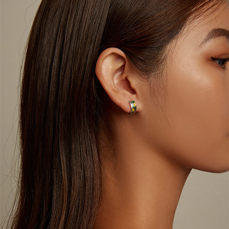 Green Leaf Lemon French Elegant S925 Silver Earrings