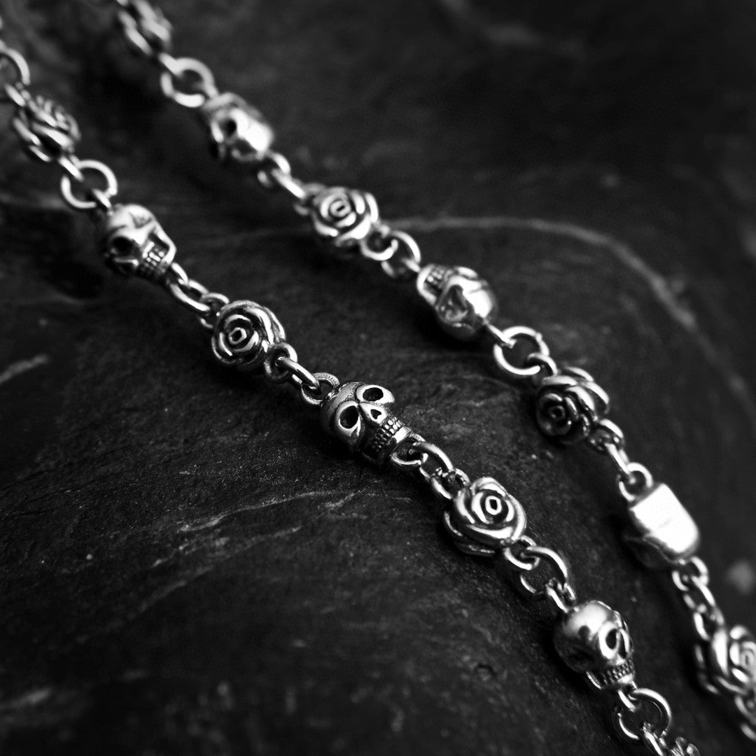 Silver S925 Sterling Silver Skull Necklace Vintage Thai Silver Rose Letter