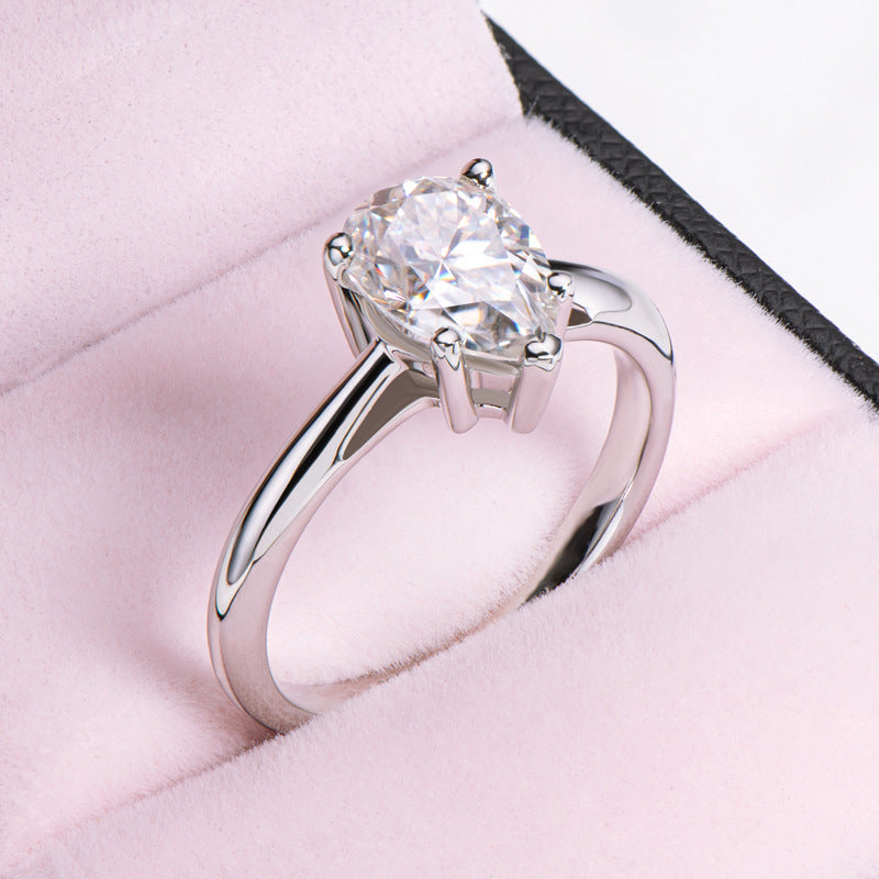 Luxury 2 Carat Moissanite Ring Drop Shape D Color