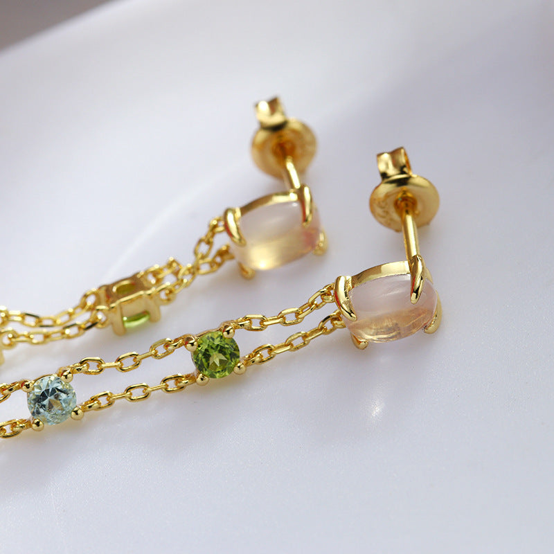 Natural Crystal Tassel Double-layer Earrings For Women