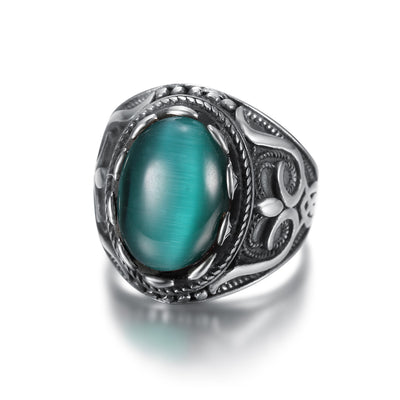 Men's Simple Oval Stainless Steel Gemstone Ring