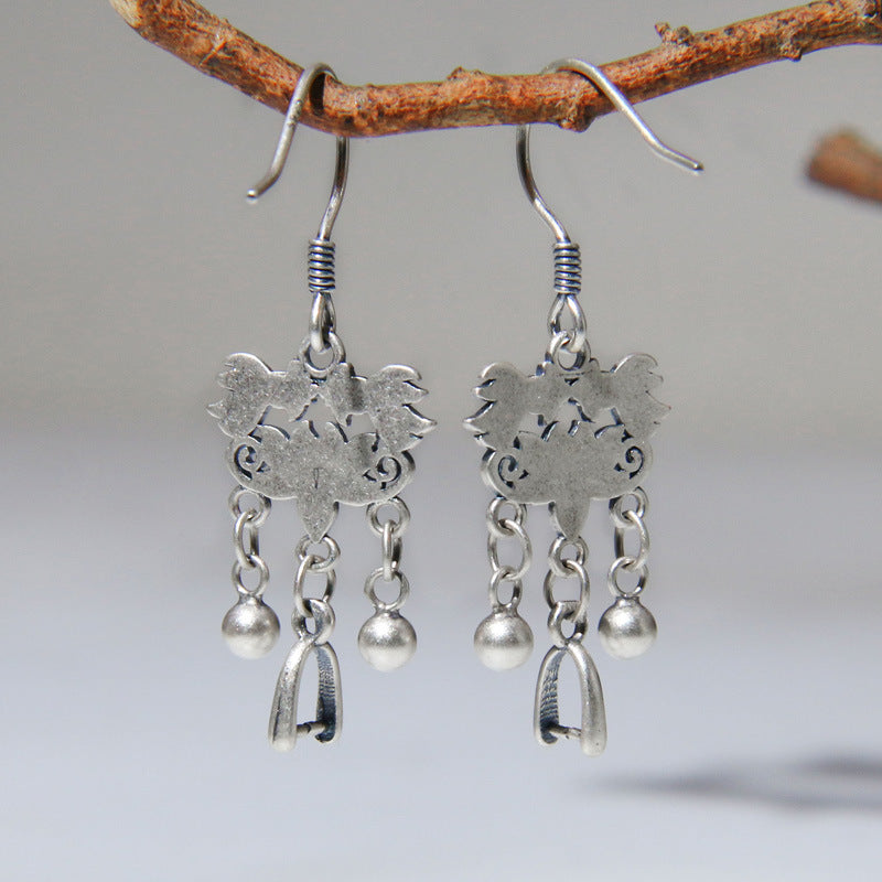 925 Silver Retro Ethnic Style Ear Hook Women's Sterling Silver Koi Earrings