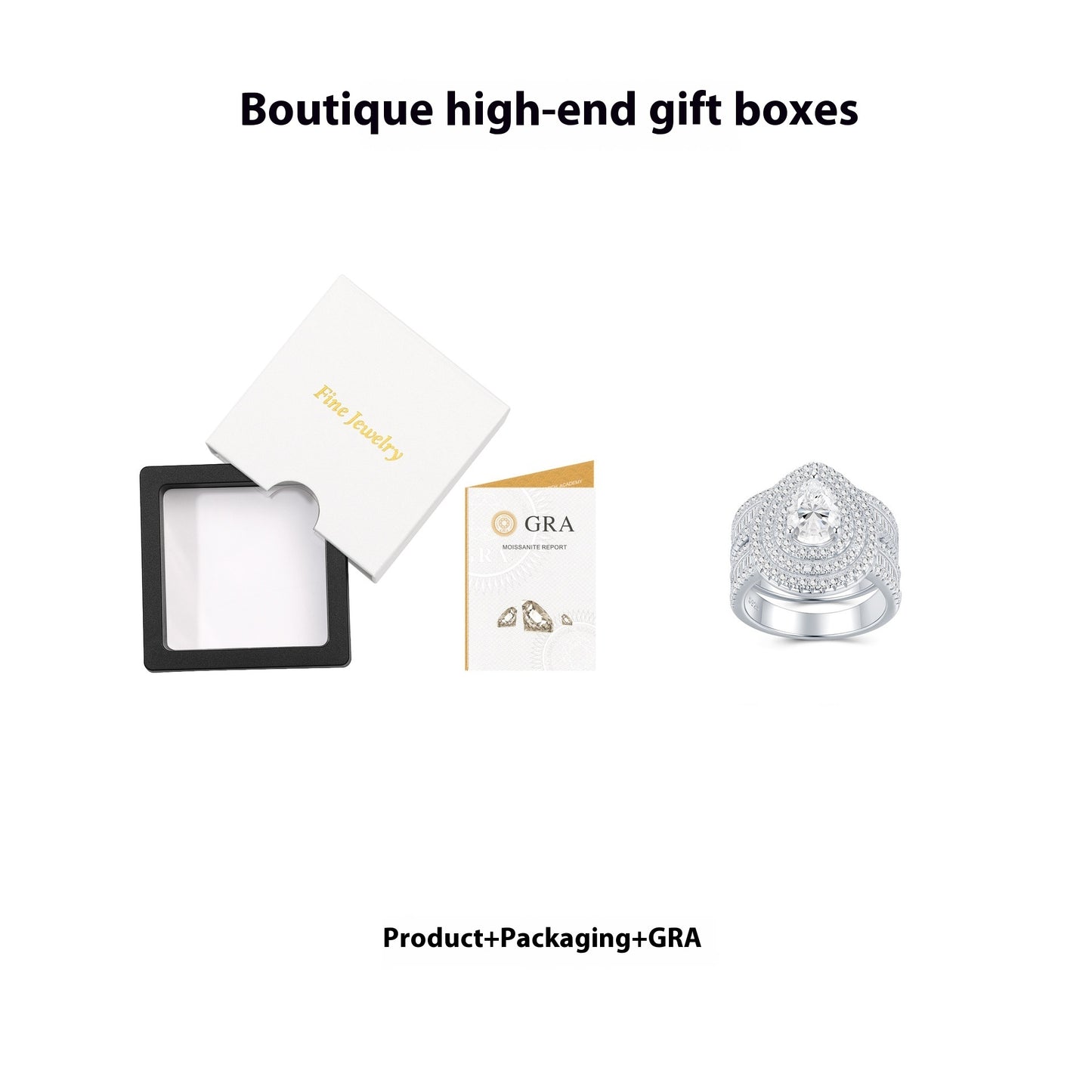 New Pear-shaped Full Inlaid Moissanite Two-layer Ring Suit