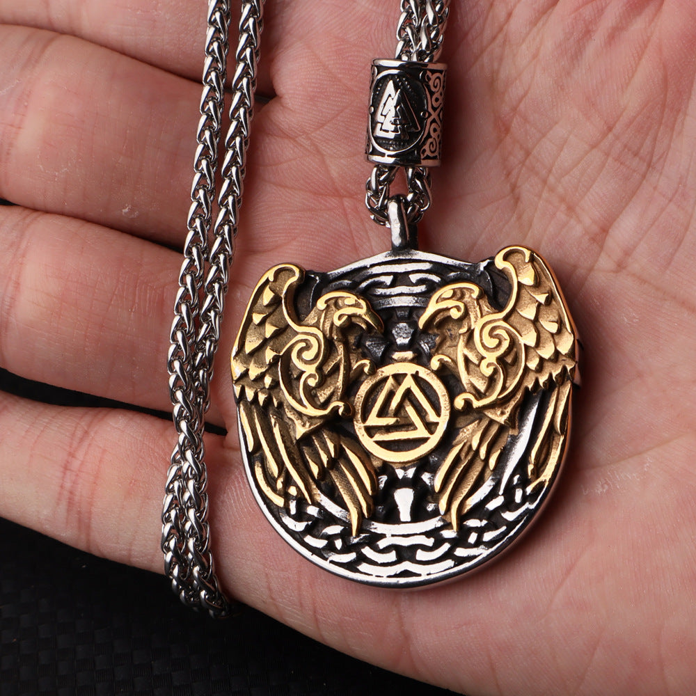 Double-sided Crow Titanium Steel Vintage Pendant For Men