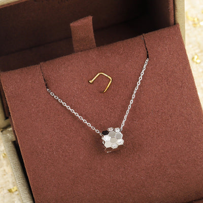 Ladies Hexagonal Honeycomb Sterling Silver Necklace