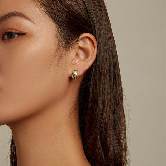 Green Leaf Lemon French Elegant S925 Silver Earrings