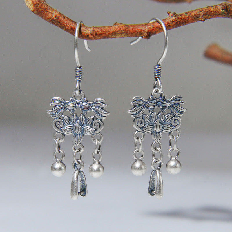925 Silver Retro Ethnic Style Ear Hook Women's Sterling Silver Koi Earrings