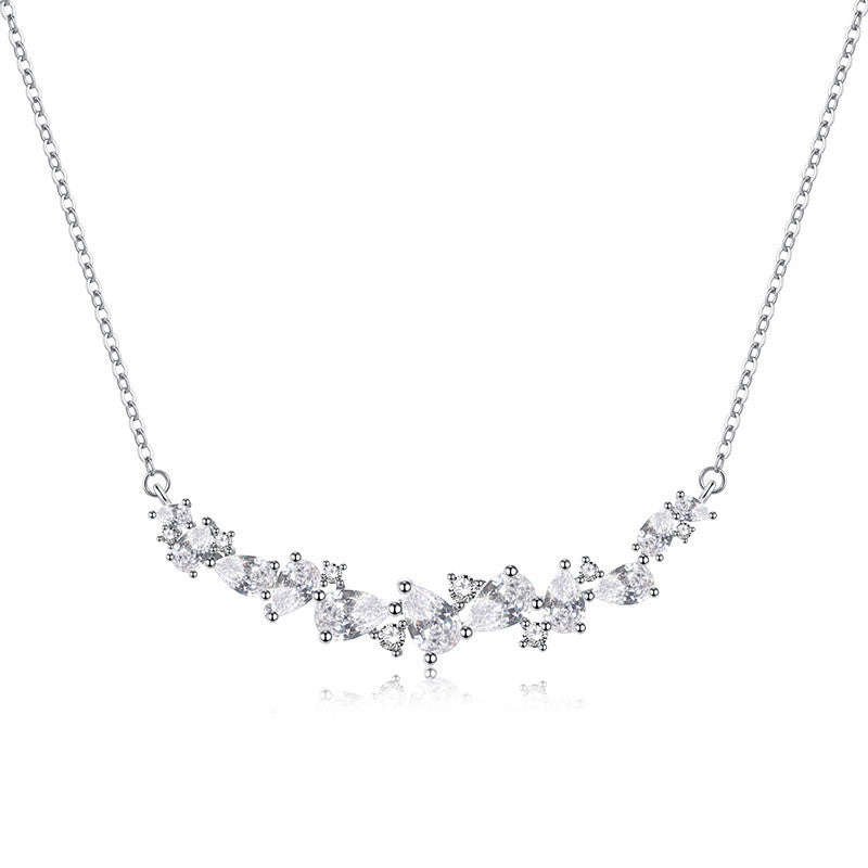 Silver Wisteria Flower Smile Necklace Zircon Women