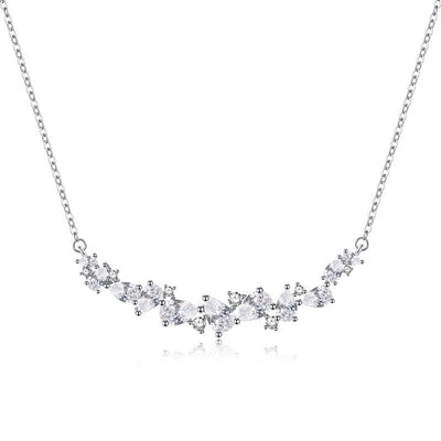 Silver Wisteria Flower Smile Necklace Zircon Women