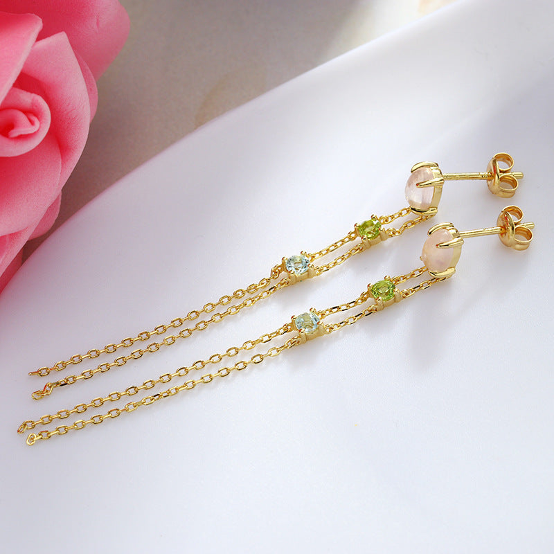 Natural Crystal Tassel Double-layer Earrings For Women