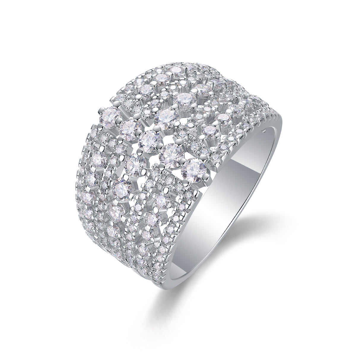 Many Diamonds Are Arranged Luxuriously Fashionable Moissanite Silver Rings