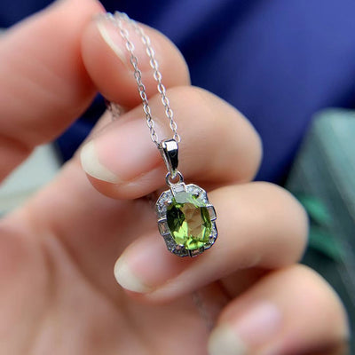 Natural Olivine Set 925 Silver Inlaid Rings Pendants Stud Earrings Three-piece Set
