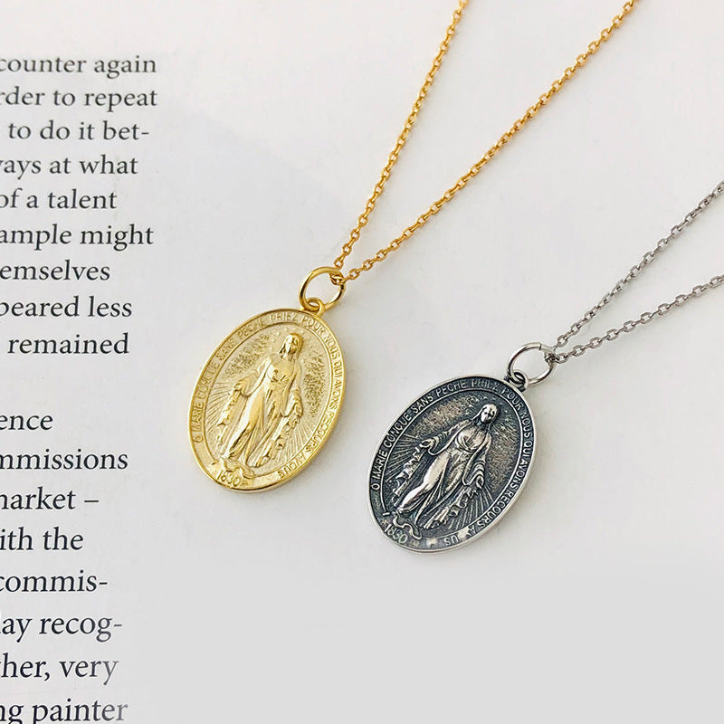 S925 Sterling Silver Vintage Embossed Portrait Pendant