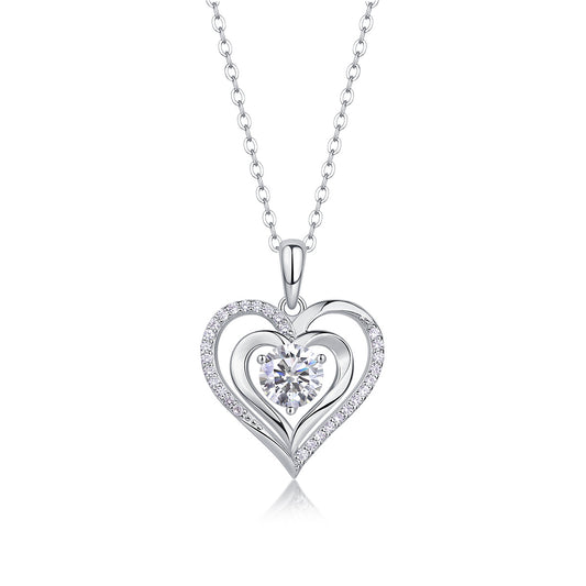 Heart-to-heart Connection - A Fashionable And Luxurious Diamond Jewelry Pendant Set With 1-carat Moissan Diamond S925 Sterling Silver And Platinum Plating