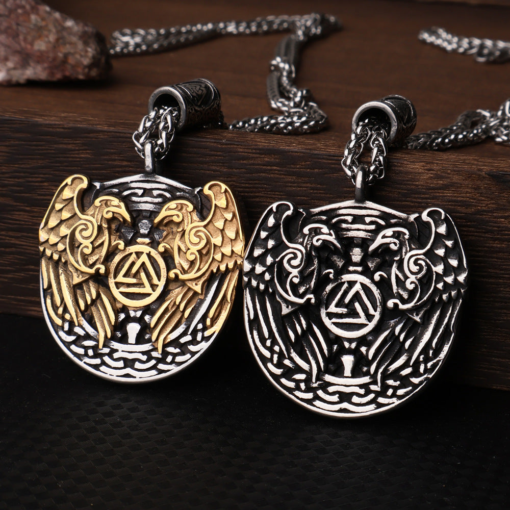 Double-sided Crow Titanium Steel Vintage Pendant For Men