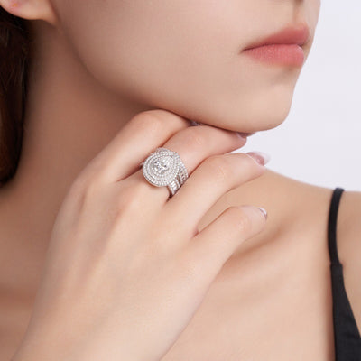 New Pear-shaped Full Inlaid Moissanite Two-layer Ring Suit