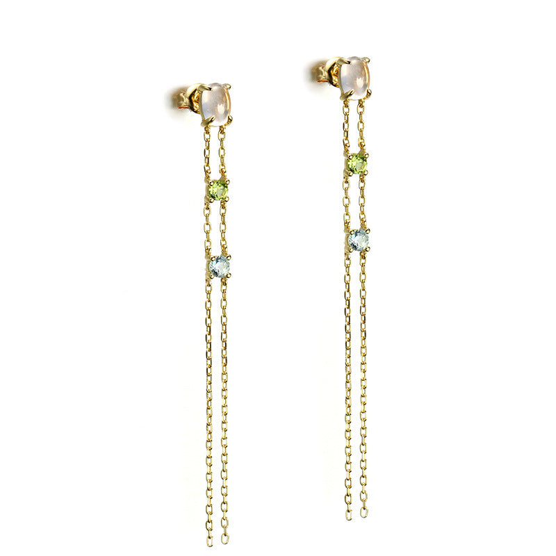 Natural Crystal Tassel Double-layer Earrings For Women