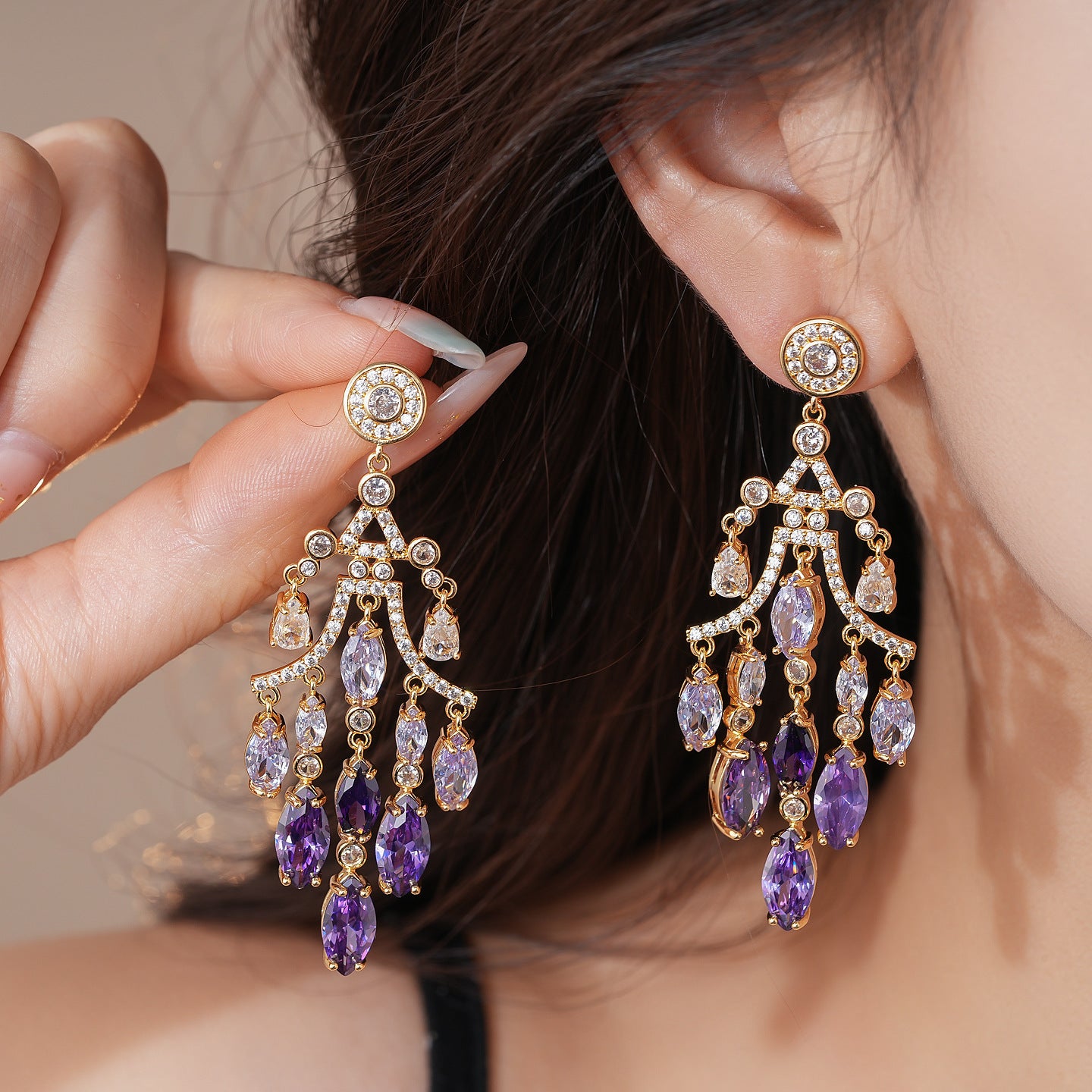 Silver Needle Hot Sale Rhinestone Zircon Water Drop Butterfly Tassel Earrings
