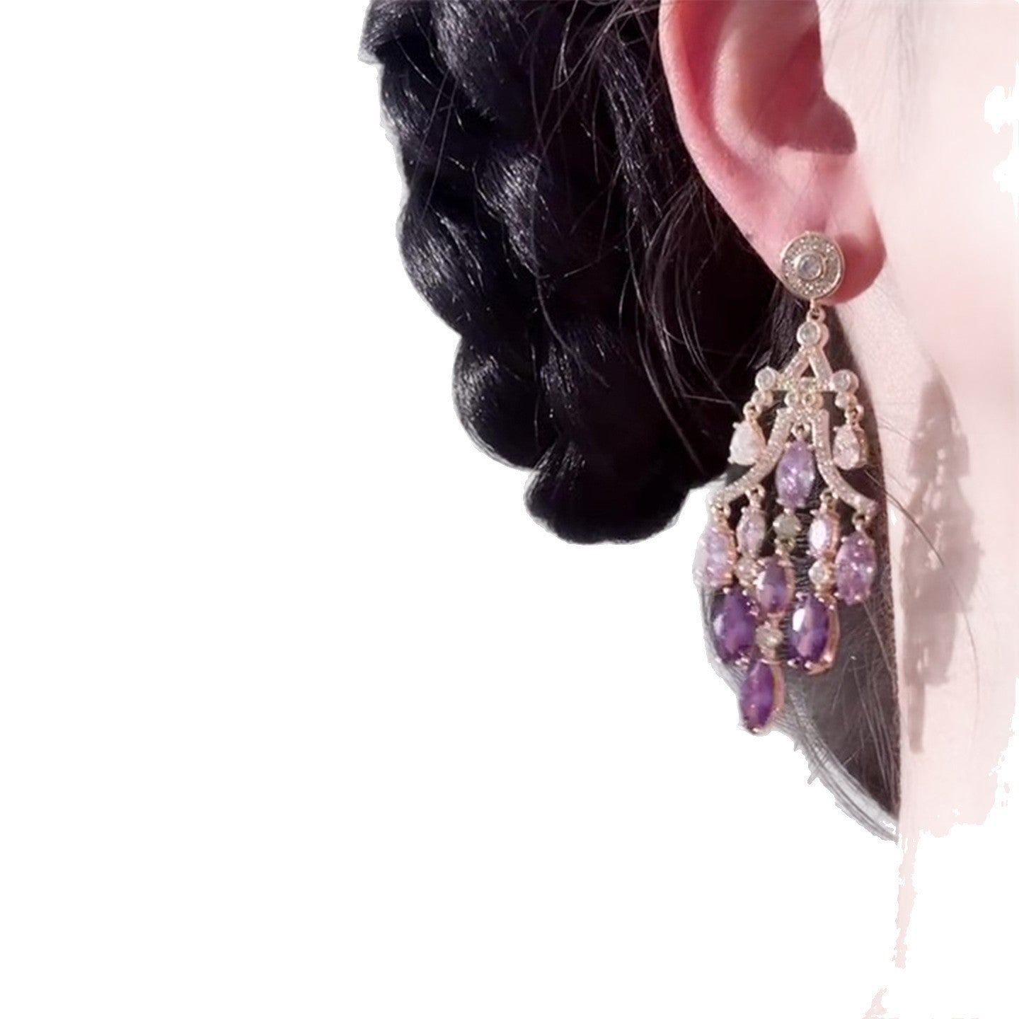 Silver Needle Hot Sale Rhinestone Zircon Water Drop Butterfly Tassel Earrings