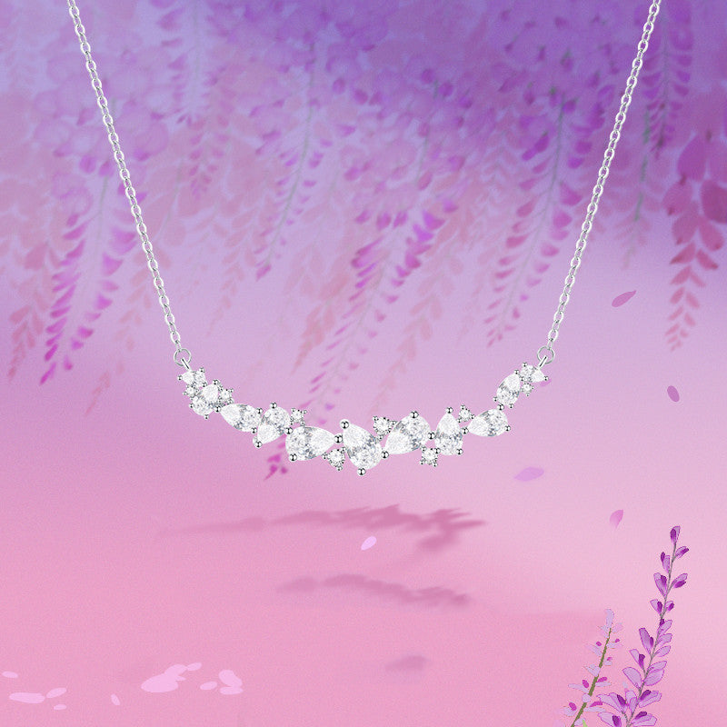 Silver Wisteria Flower Smile Necklace Zircon Women