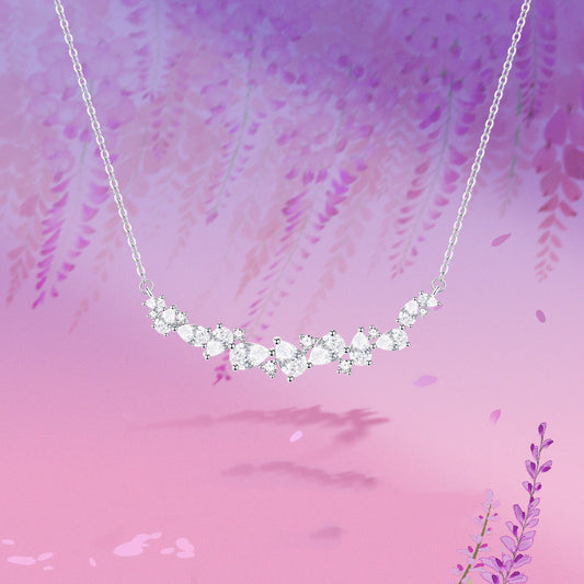 Silver Wisteria Flower Smile Necklace Zircon Women