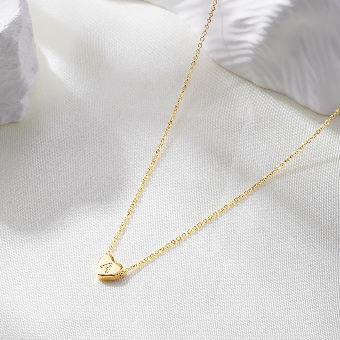 Golden Heart Initial Necklace – 14K Gold Plated Letter Pendant, Personalized Gift for Women & Girls