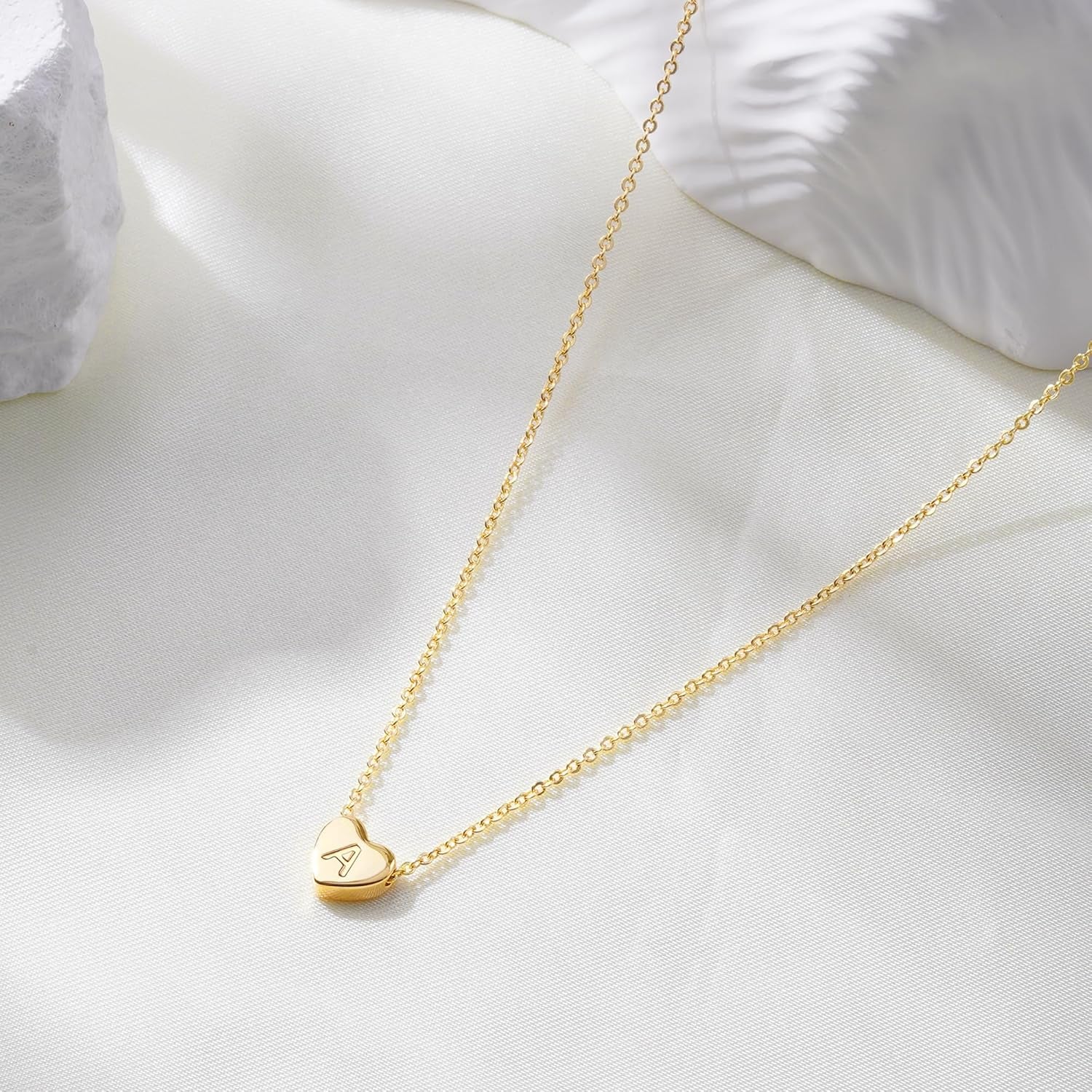 Golden Heart Initial Necklace – 14K Gold Plated Letter Pendant, Personalized Gift for Women & Girls